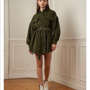 Olive corduroy belted dress